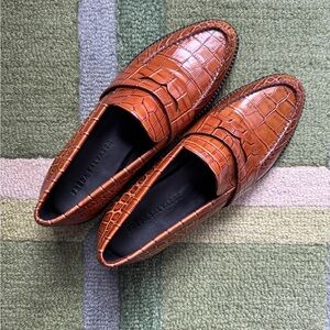 Freda Salvador Brown Croc Leather Loafers Size 11